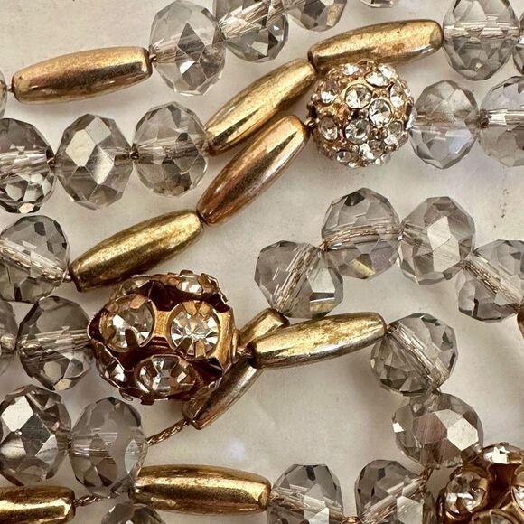 Gold tone and grey multi strand statement necklace - Picture 6 of 9